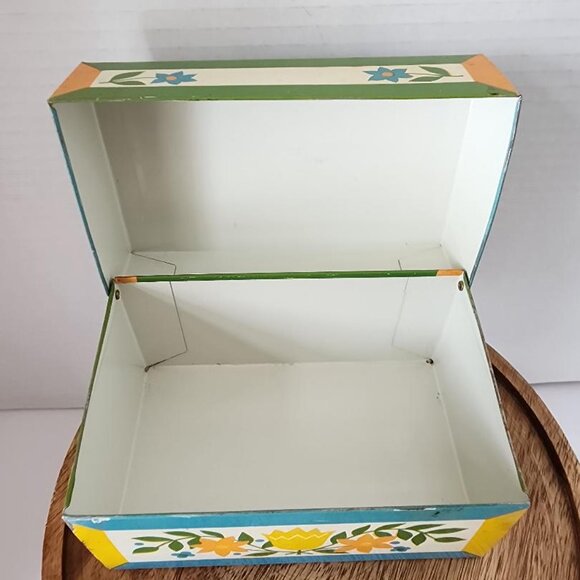 Syndicate Mfg Tin Metal Recipe Box 3x5 Card Holder Trinket Retro Dutch Floral - Picture 6 of 6